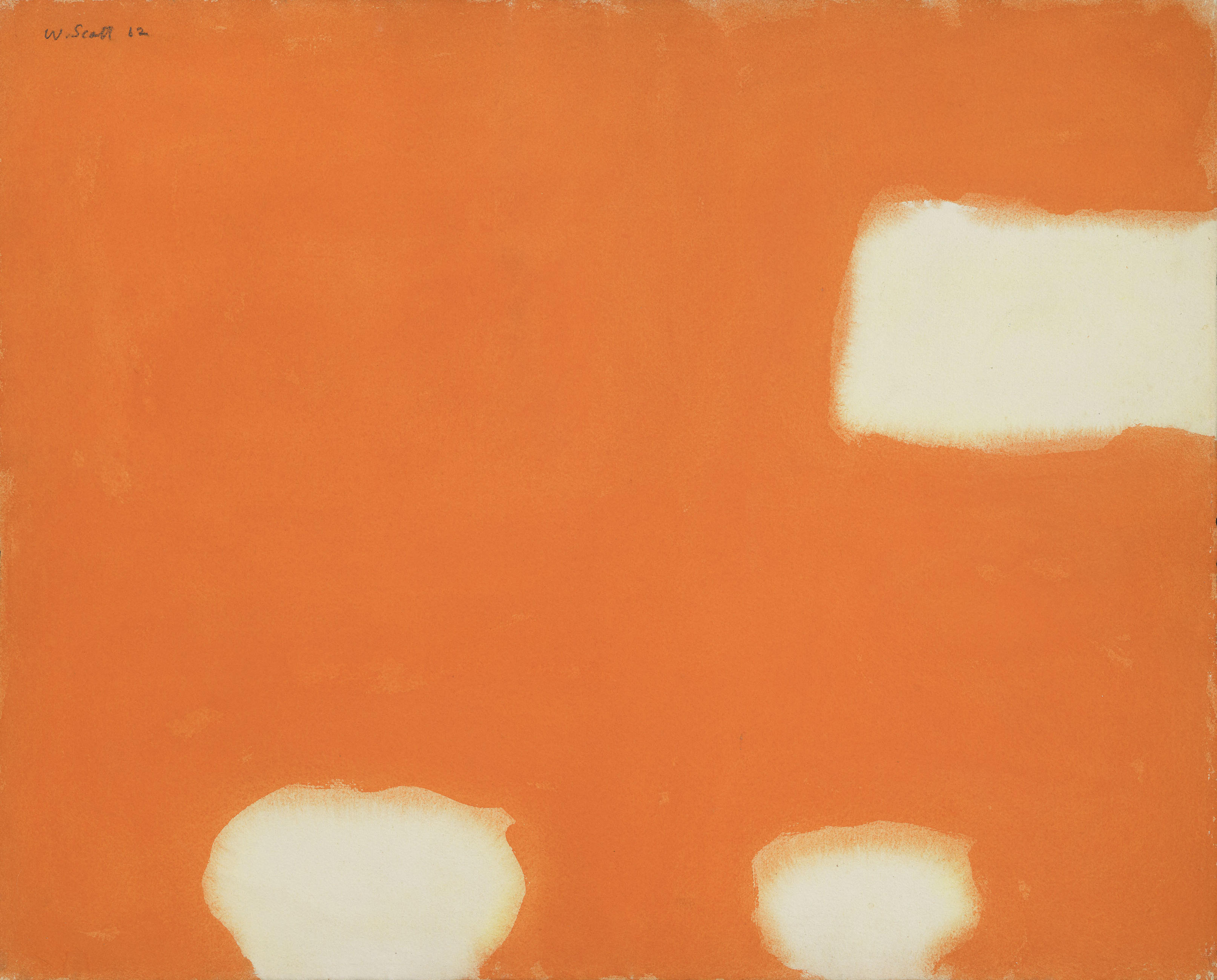 William Scott R.A. (1913-1989) Three White Forms on Orange